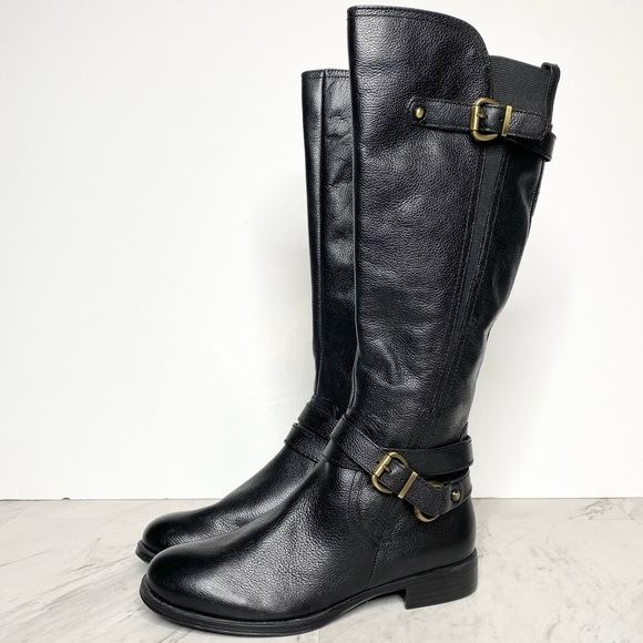 New! Naturalizer June Black Leather Knee High Riding Boot 6M - Picture 1 of 15